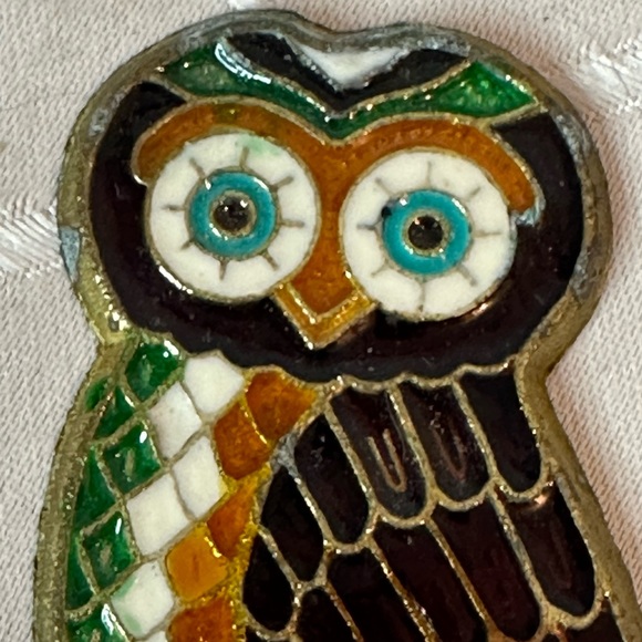 Vintage Greek Enamel Owl On Solid Brass Bottle Opener - Picture 4 of 6